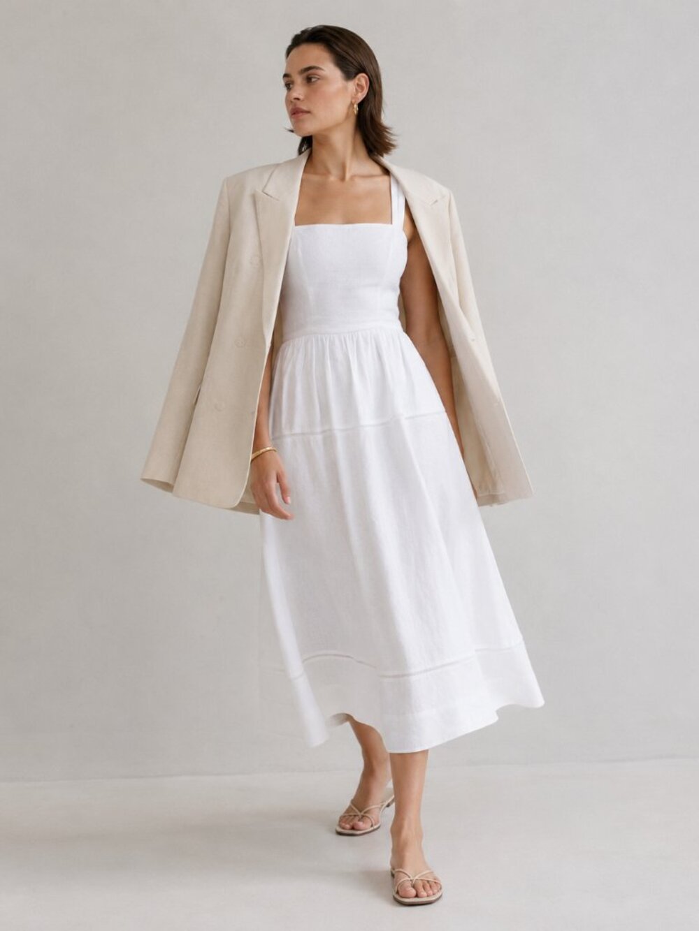 NWT Reformation Everett Square-Neck Linen Midi Dress White US 6
